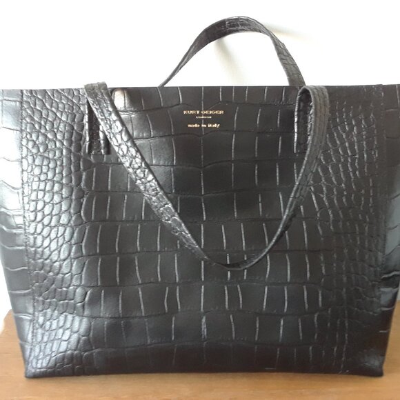 Kurt Geiger London Black Croc Embossed Leather Tote - Picture 2 of 16